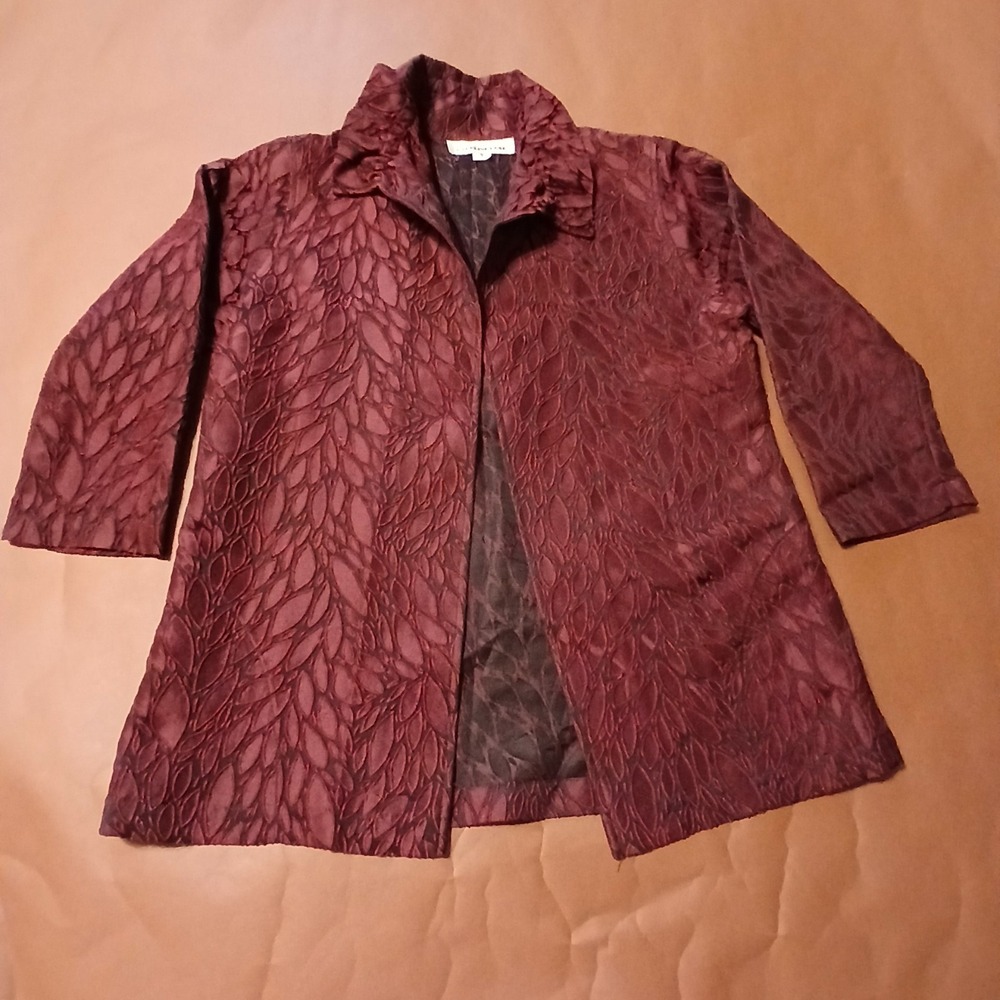 CAROLINE ROSE Open jacquard statement jacket Small Burgundy Black
